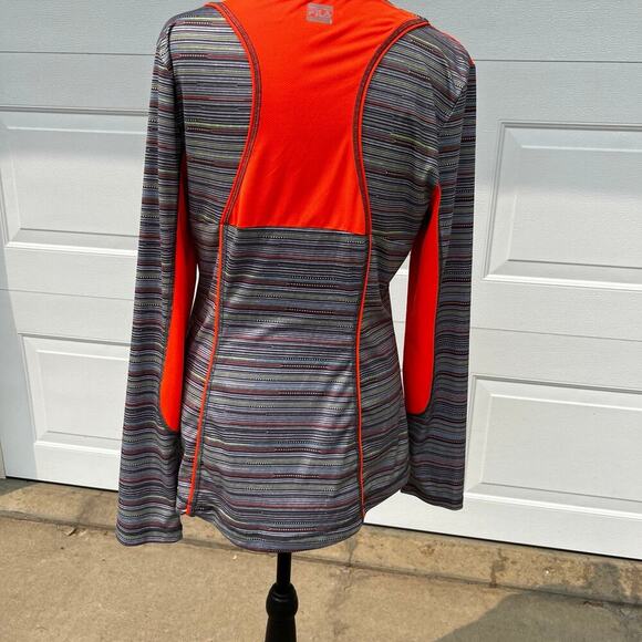 FILA women’s M running, long sleeve striped top, orange gray - Picture 4 of 8